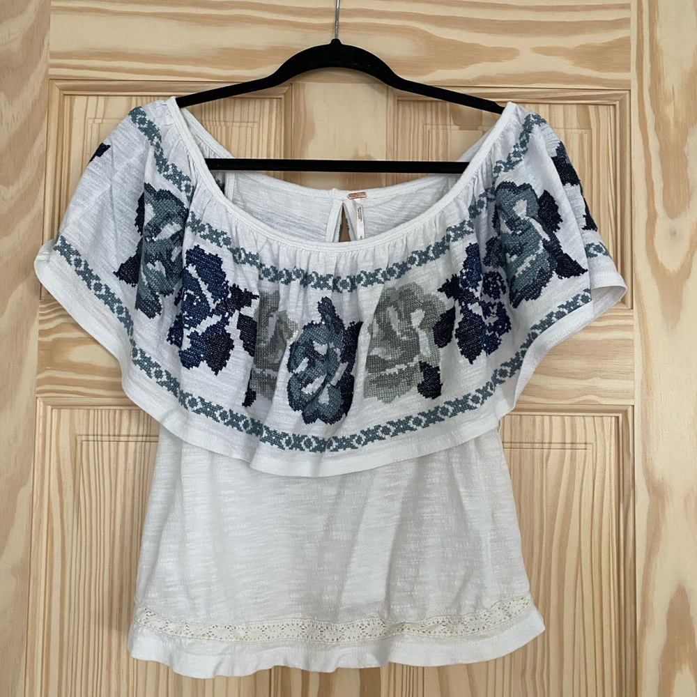 Free People embroidery detail off shoulder top